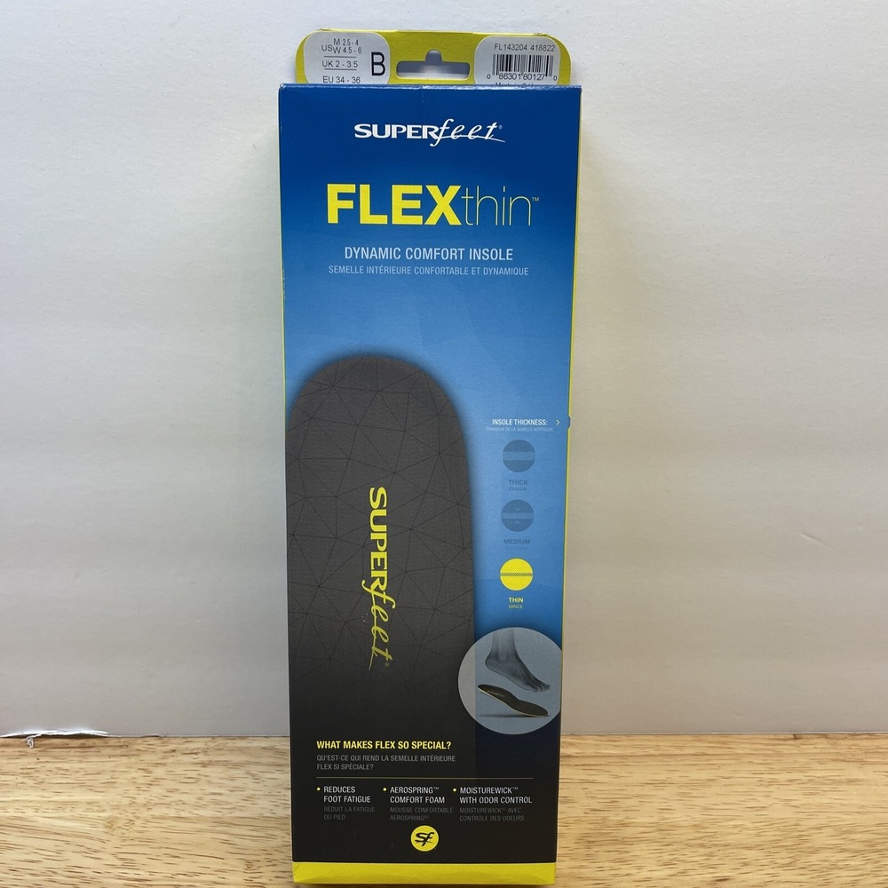 Superfeet Flexthin Dynamic Comfort Insole Size B- M 2.5-4 & W 4.5-6